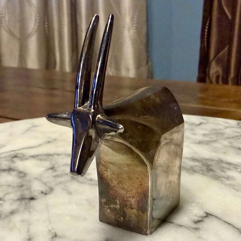 3pc VTG 80s Dansk Gunnar Cyren Silver Zoo Paperweight Elephant Giraffe Antelope